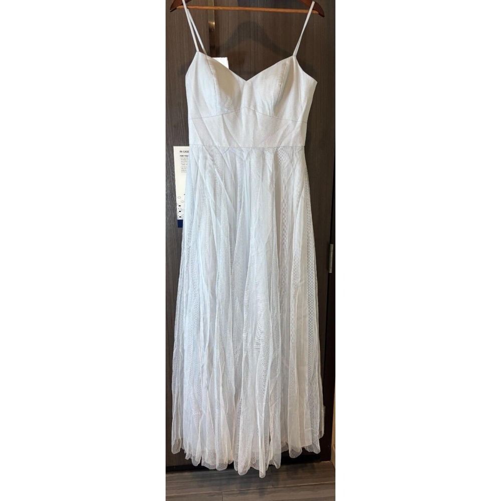 After Six Prom Dress Women's Blue Pleated Sheer Overlay Spaghetti Strap Back Zip